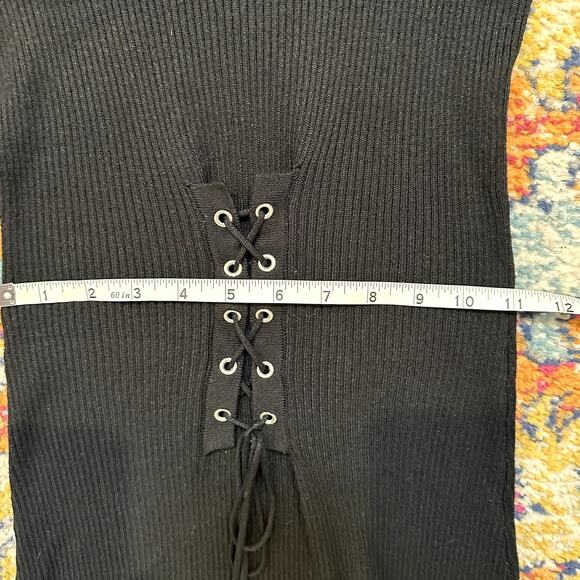 DEREK HEART Lace Up Rib Knit Bodycon Dress Size M Goth Edgy Moto Biker Grunge - Picture 8 of 11